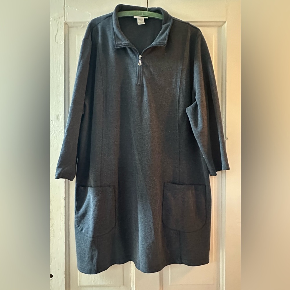 Northstyle Ponte Knit Tunic, Quarter-Zip, 3/4 Sleeves. Gray. Size L